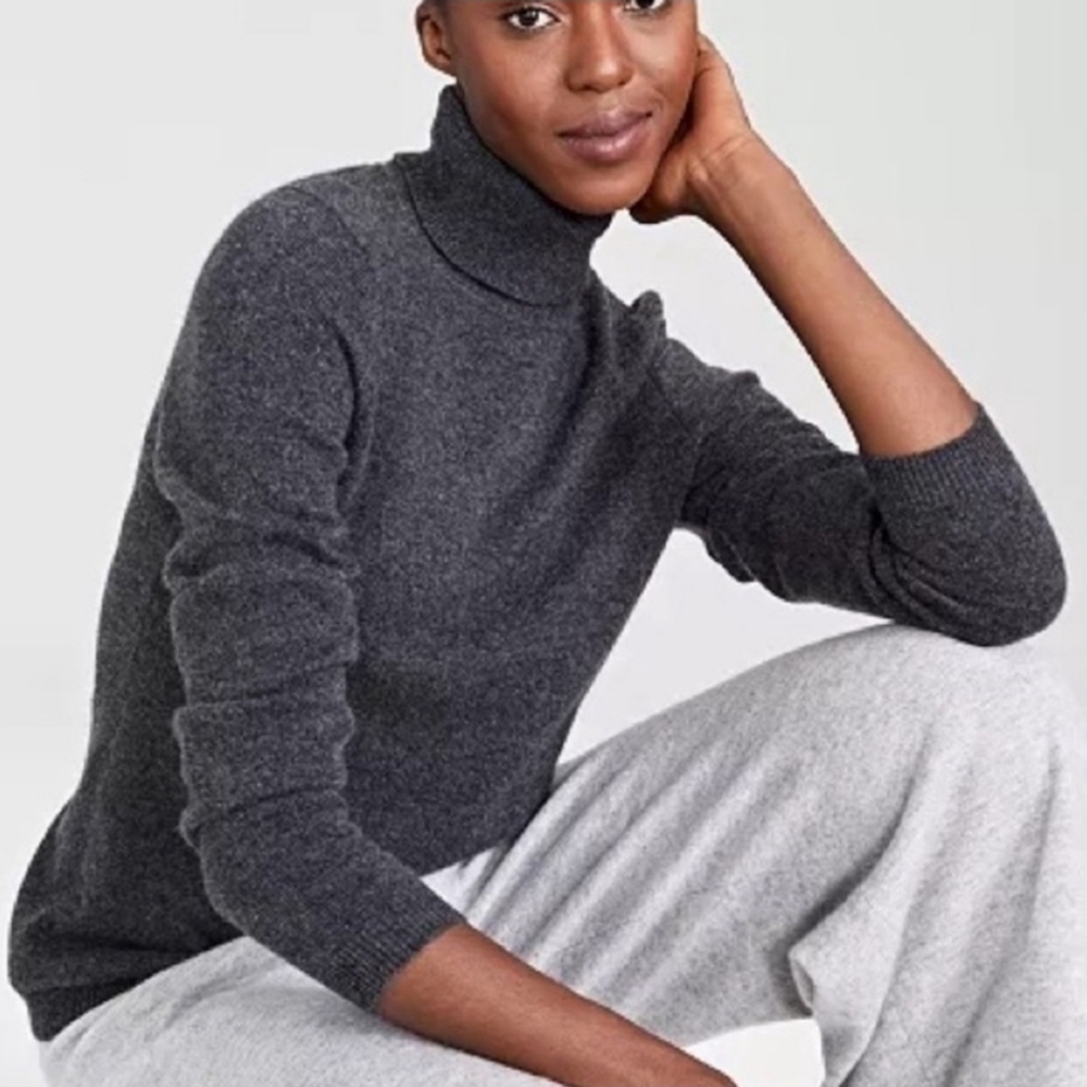 Charter Club Luxury Cashmere Dark Gray Turtleneck Sweater Top Nwot Small Pettite
